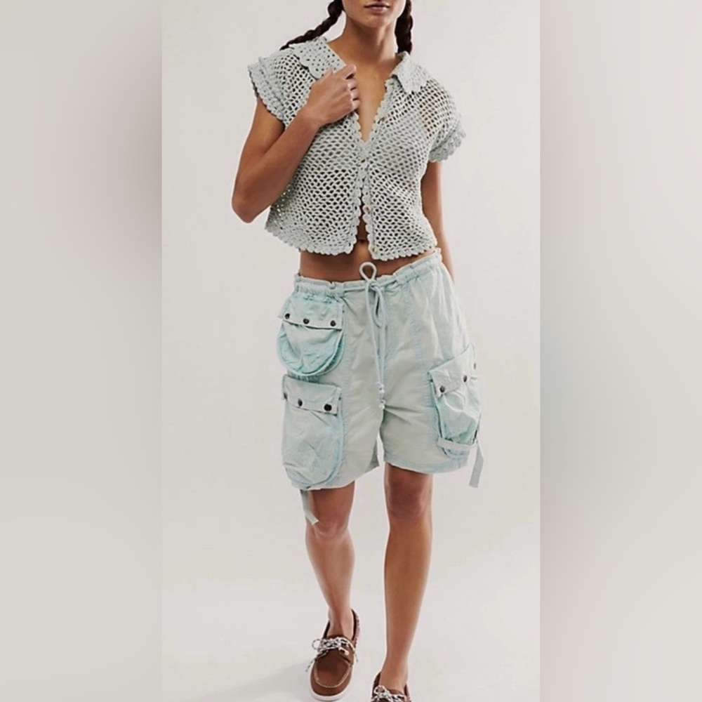 Free People Moon Bay Parachute Shorts color:sea mist